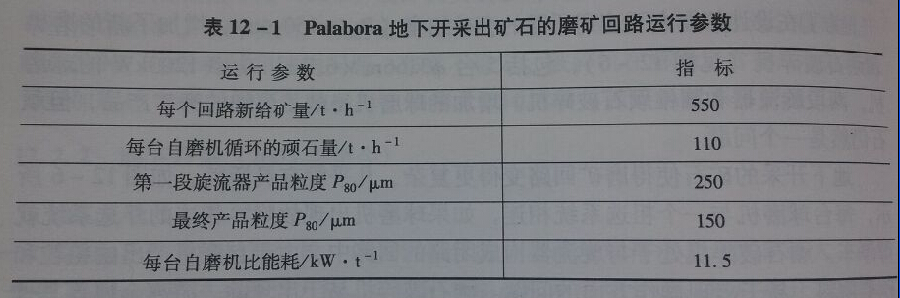 12-1地下開采礦石磨礦回路運行參數(shù)